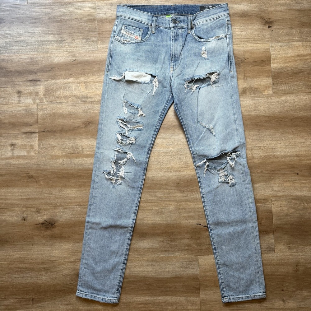 Diesel D-Strukt Jeans Men 30x30 Blue Slim Fit Stretch Destroyed Punk Italy 09B40